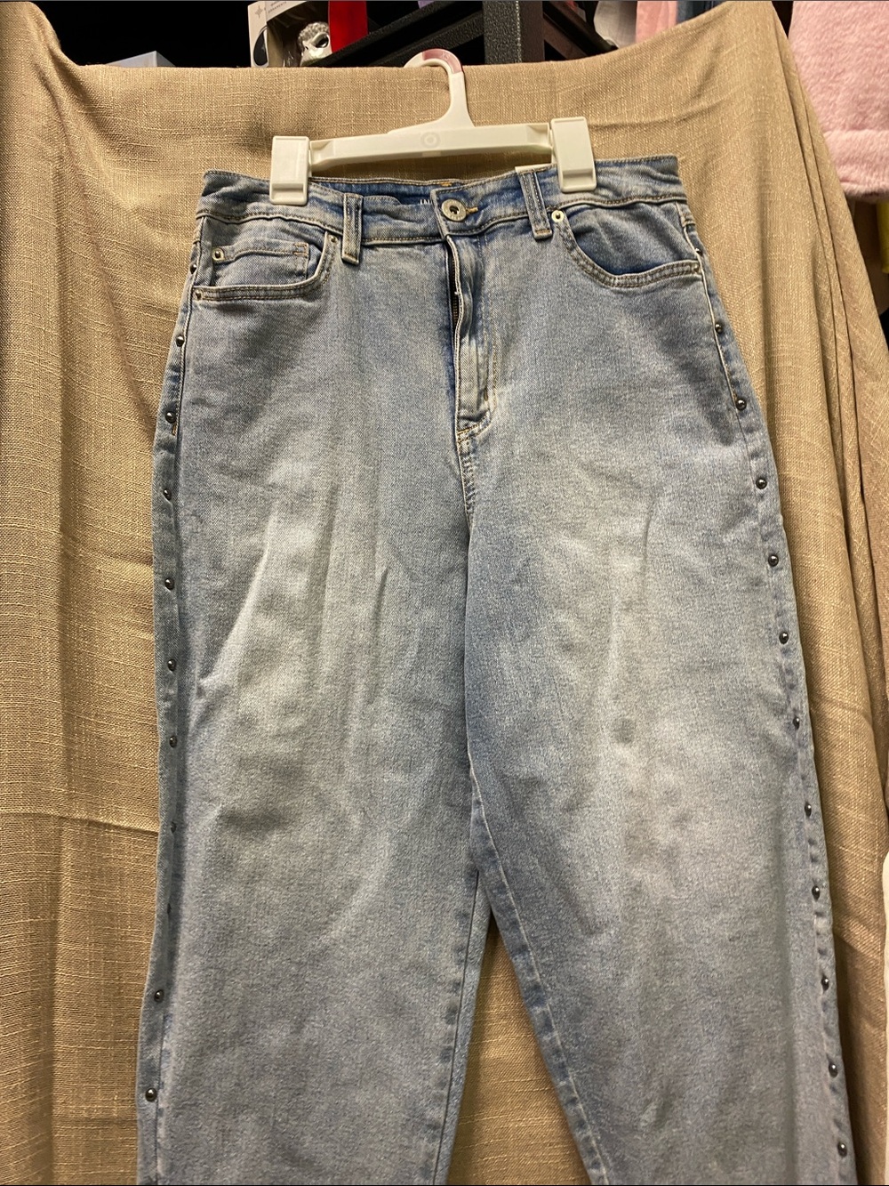 Light Blue Boyfriend Jeans with Side Stud Detail